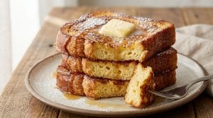 Ingrédients pour pain perdu au beurre demi-sel : brioche, lait, œufs et sucre