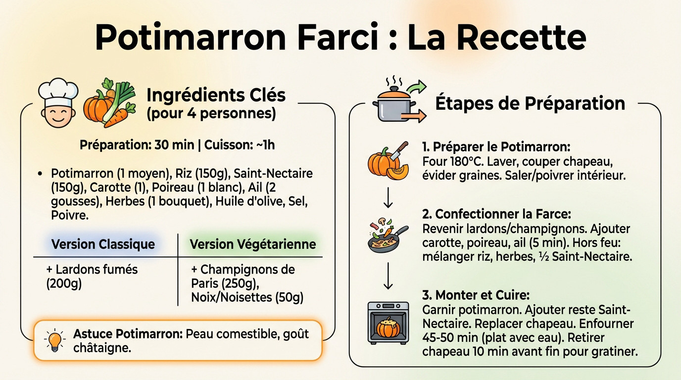 Potimarron farci au four servi sur une table rustique