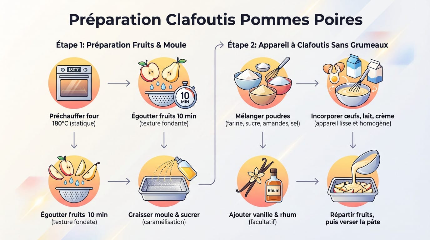 Préparation de l'appareil à clafoutis pommes poires avant cuisson
