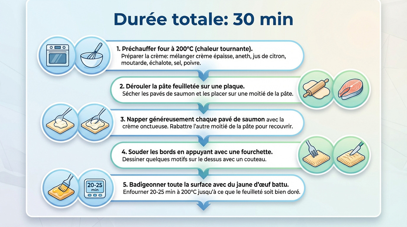 Préparation facile d'un feuilleté au saumon doré et croustillant en 30 minutes