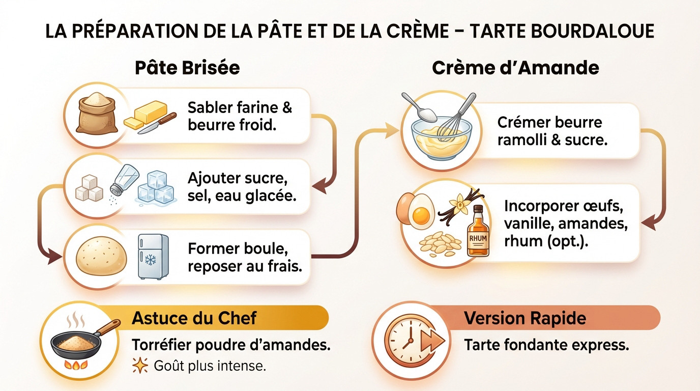 Ingrédients et préparation de la pâte brisée et crème d'amande