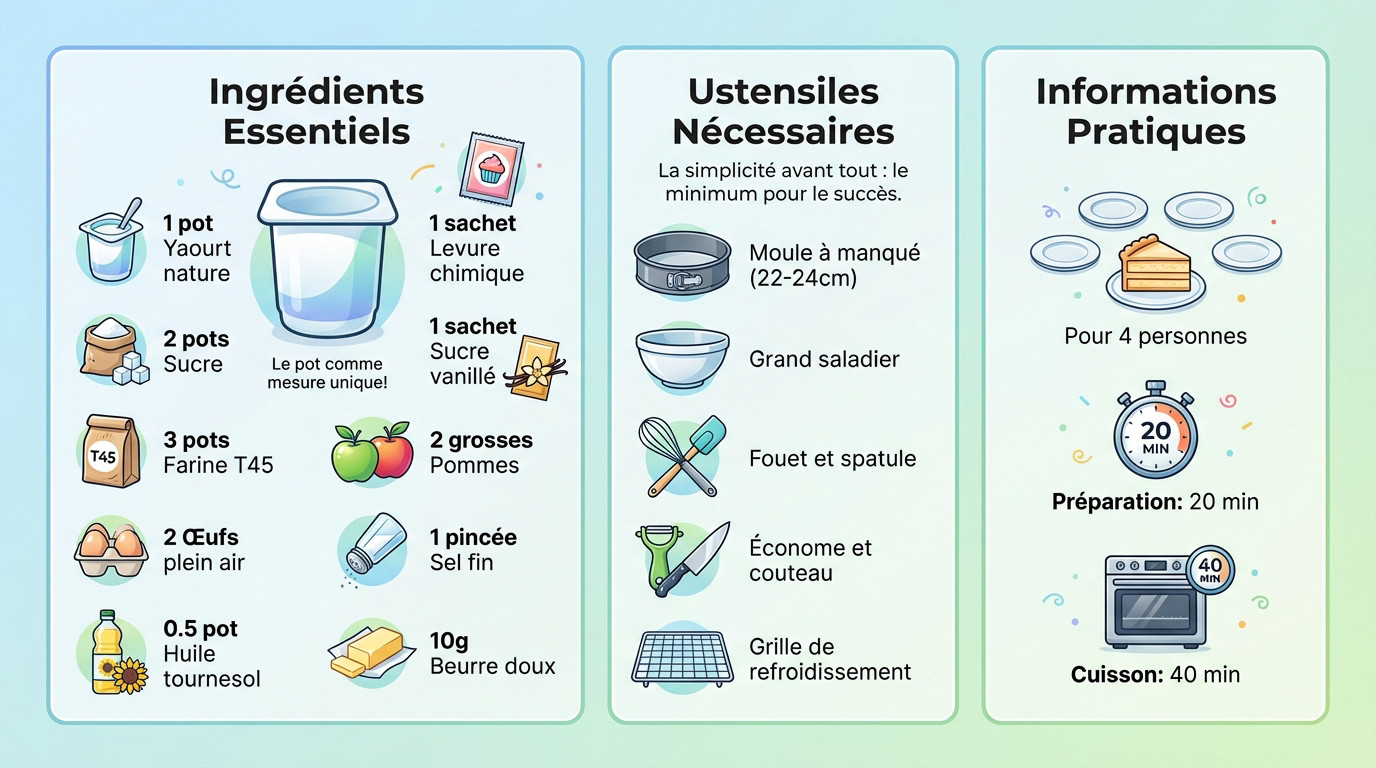 Ingrédients essentiels pour un gâteau pommes yaourt moelleux et facile