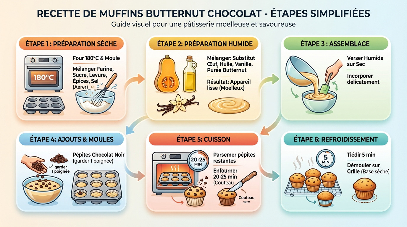 Préparation étape par étape des muffins moelleux au butternut et pépites de chocolat