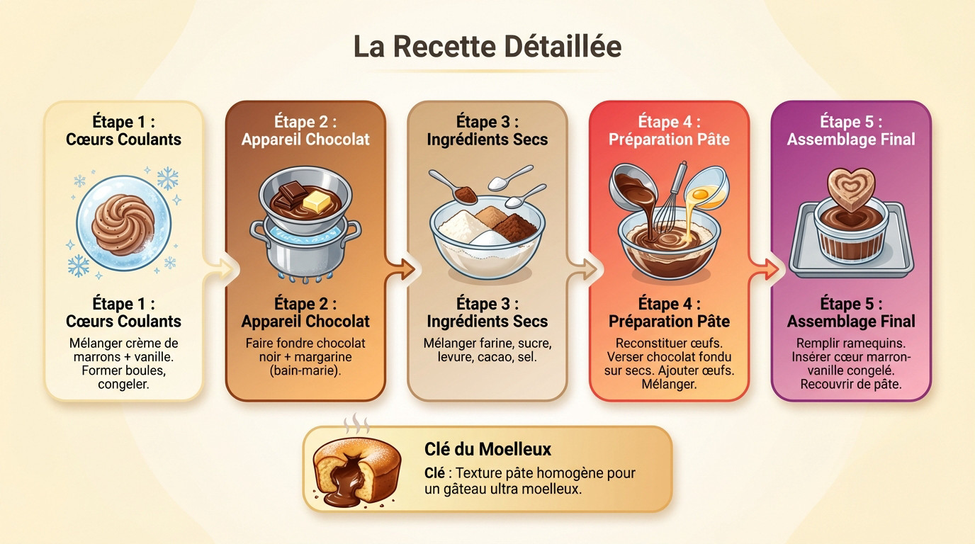 Moelleux au chocolat avec cœur fondant crème de marrons et vanille prêt à être dégusté