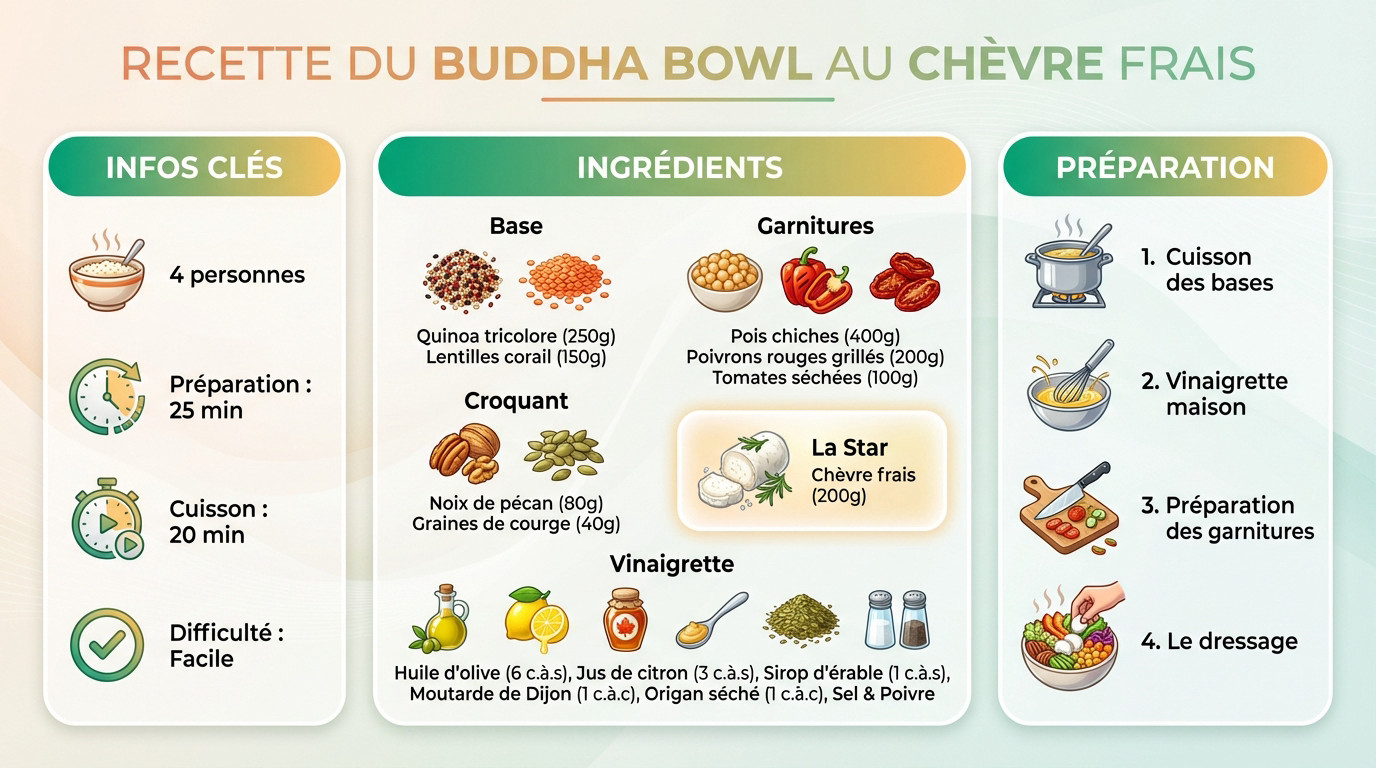 Assiette colorée de buddha bowl au chèvre frais avec quinoa et légumes