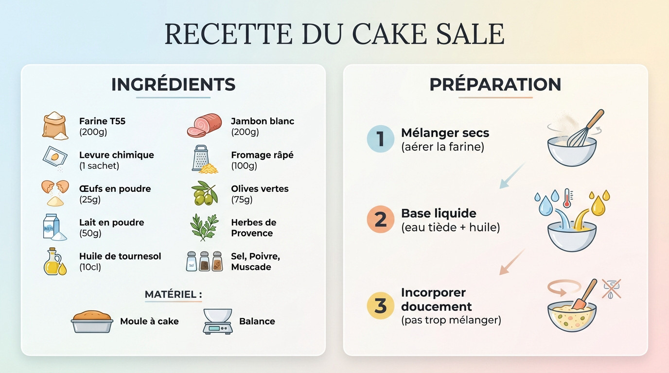 Cake salé jambon fromage moelleux et doré sur une planche en bois