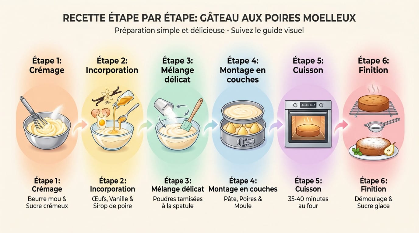 Préparation étape par étape du fondant aux poires moelleux et doré