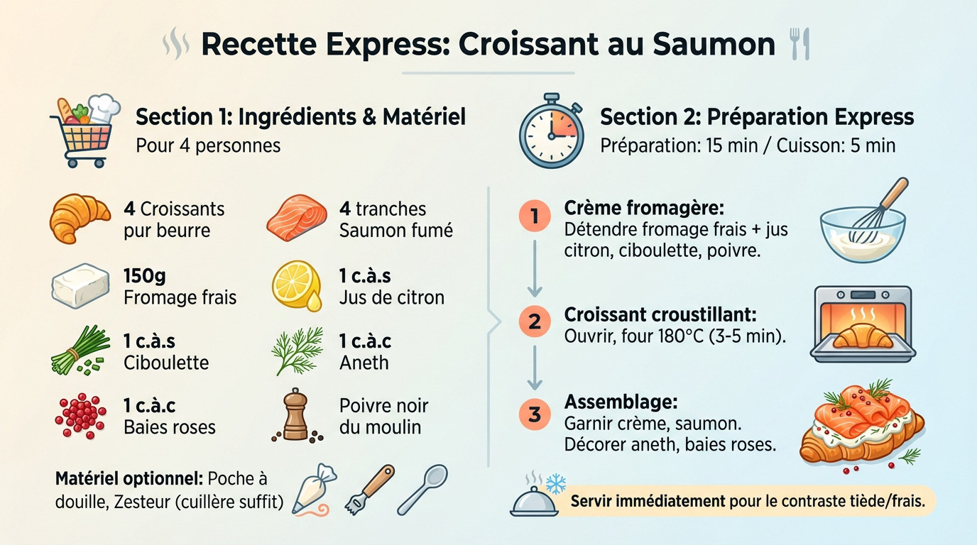 Croissant salé garni de saumon fumé et crème aux herbes sur une assiette