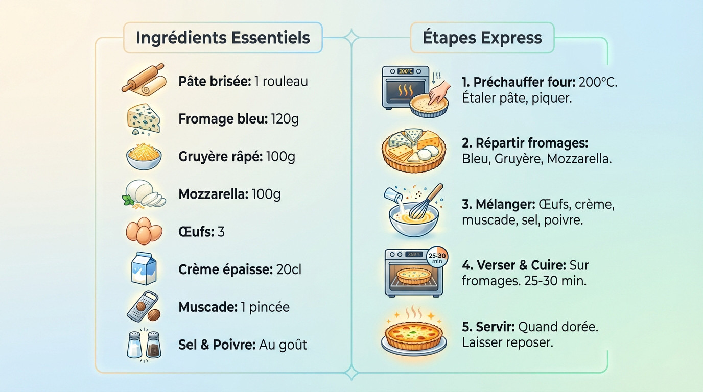 Tarte fromagère express dorée au four avec bleu et gruyère