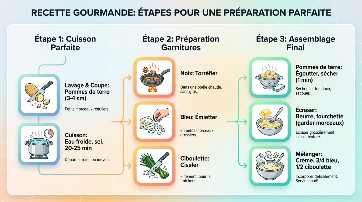 Préparation des ingrédients pour l'écrasé de pommes de terre au bleu