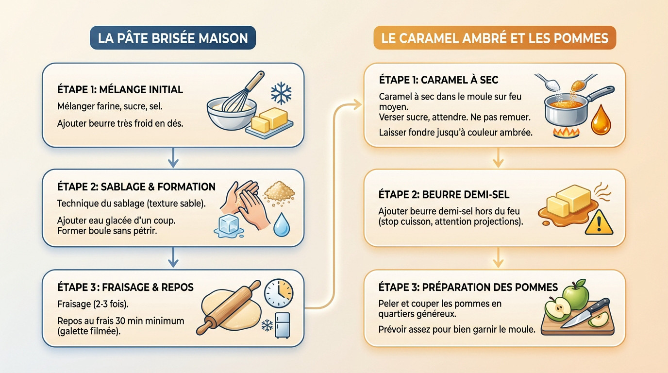 Préparation de la pâte brisée et du caramel pour la tarte Tatin selon Julie Andrieu
