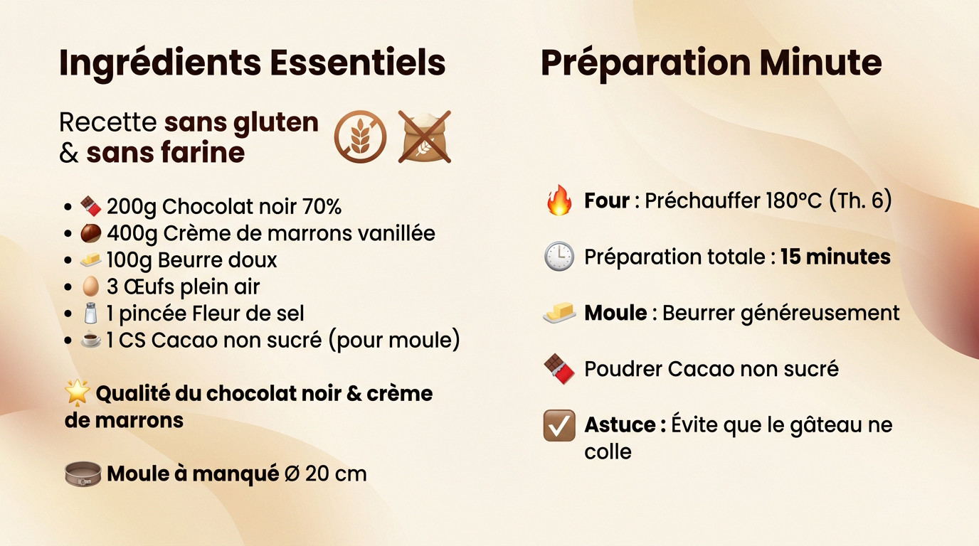 Ingrédients et préparation du fondant chocolat marrons sans gluten