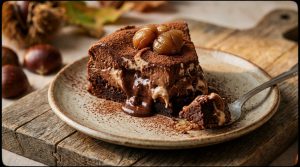 Gâteau fondant chocolat marron avec texture mousse et brownie