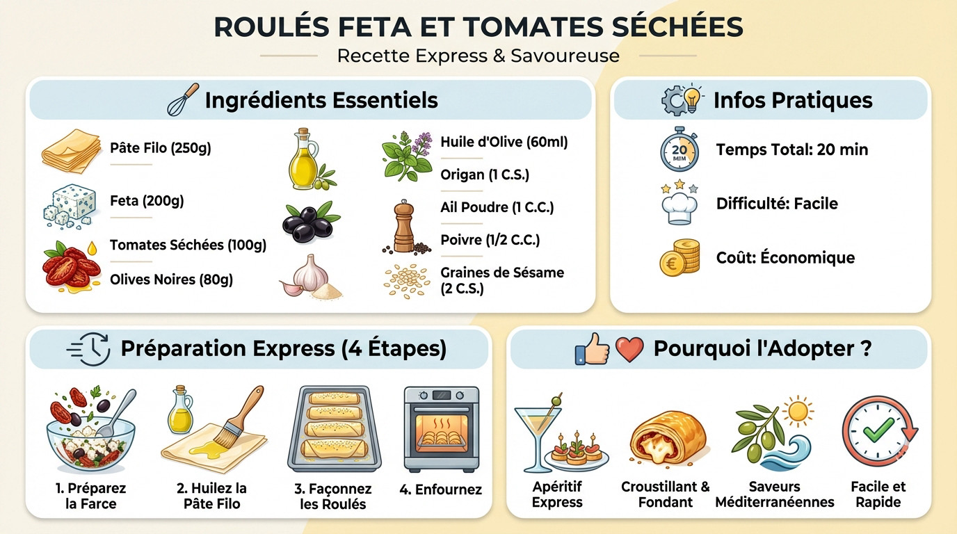 Roulés croustillants à la pâte filo garnis de feta et tomates séchées