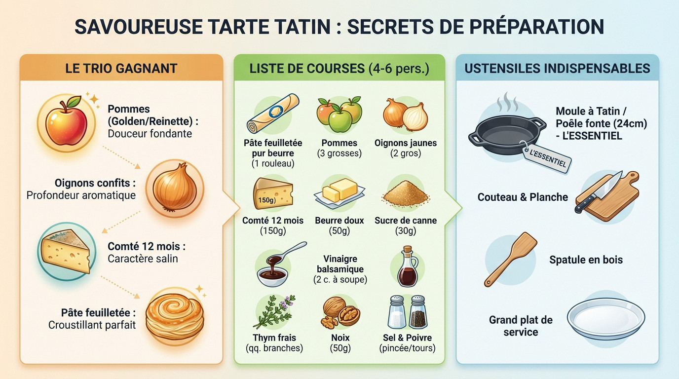 Tarte tatin salée dorée aux pommes et oignons caramélisés