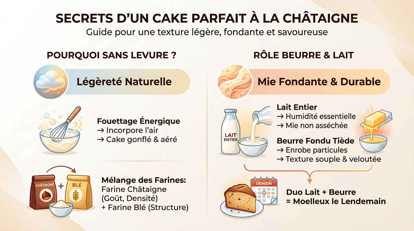 Tranches épaisses de cake aux châtaignes moelleux sur une table en bois rustique