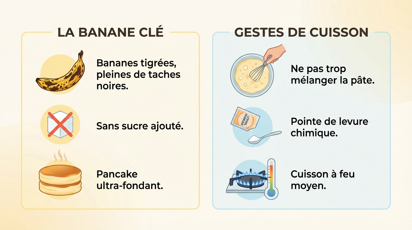Pile de pancakes à la banane moelleux et bananes tachetées