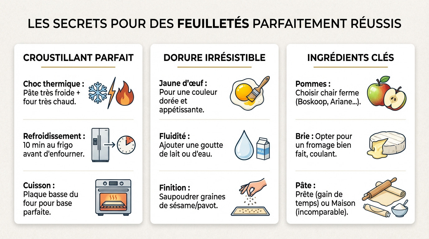 Feuilletés apéritifs dorés et croustillants sortant du four