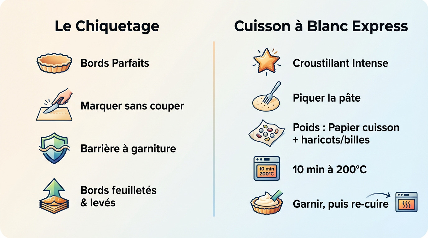 Technique de chiquetage des bords de la pâte feuilletée et cuisson à blanc avec des poids