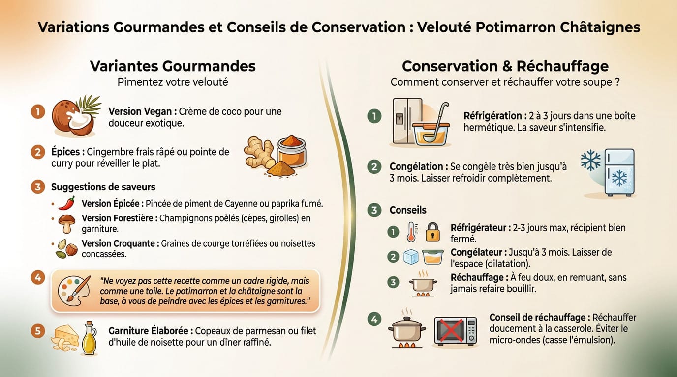 Bol de velouté de potimarron onctueux avec éclats de châtaignes et graines de courge