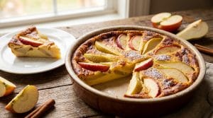 Clafoutis pommes poires avec poires Conférence et pommes Golden, dessert d'automne