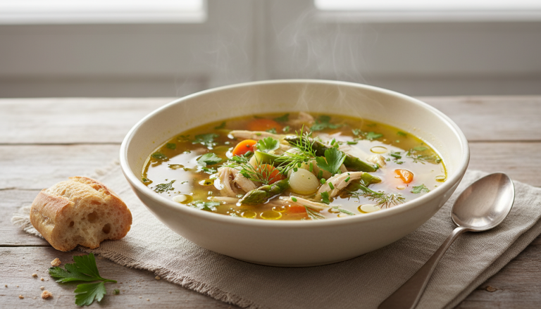 découvrez notre bouillon de poulet léger, une recette savoureuse alliant légumes frais et riz fondant pour un repas sain et réconfortant.