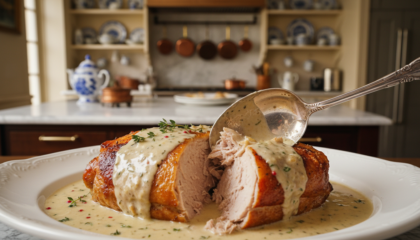 découvrez la tendreté incomparable de ce rôti de porc mijoté au lait, une recette savoureuse et fondante à apprécier à la cuillère pour un repas gourmand et réconfortant.