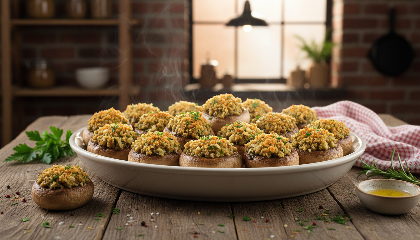 découvrez notre recette de champignons gratinés à l'ail et aux fines herbes, un apéro chaud, fondant et croustillant, parfait pour régaler vos invités au four.