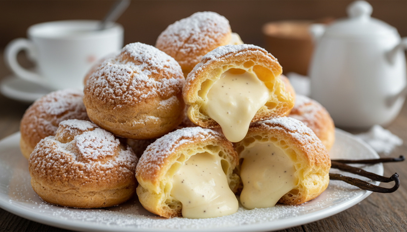 découvrez nos choux à la vanille, croquants à l'extérieur et fondants à l'intérieur, une gourmandise irrésistible qui fond délicieusement en bouche.