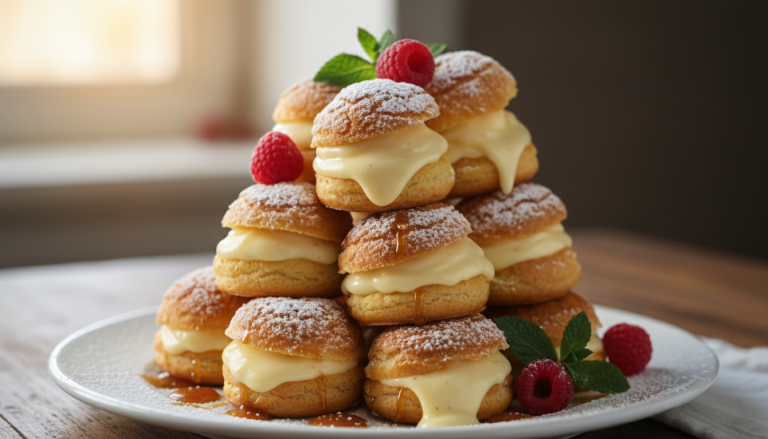découvrez nos choux à la vanille, alliant une texture parfaite : croquants à l'extérieur et fondants à l'intérieur. un délice gourmand qui fond en bouche et disparaît en un instant.