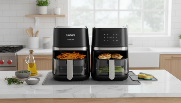 découvrez la friteuse sans huile cosori air fryer twinfry 10l, alliant puissance et contrôle intelligent pour une cuisson saine, rapide et savoureuse de vos plats préférés.