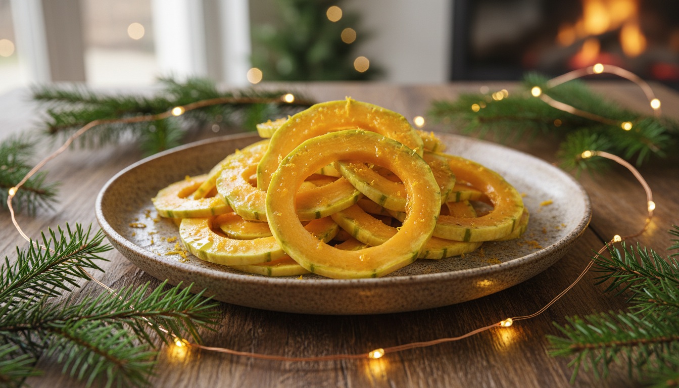 savourez cette salade tiède de courge crue, croquante et délicatement parfumée à l'orange, une recette gourmande et fraîche pour prolonger la magie des fêtes.
