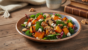 découvrez notre délice automnal, une salade gourmande alliant la douceur du butternut, la saveur des champignons et le fondant du fromage pour un repas réconfortant et savoureux.