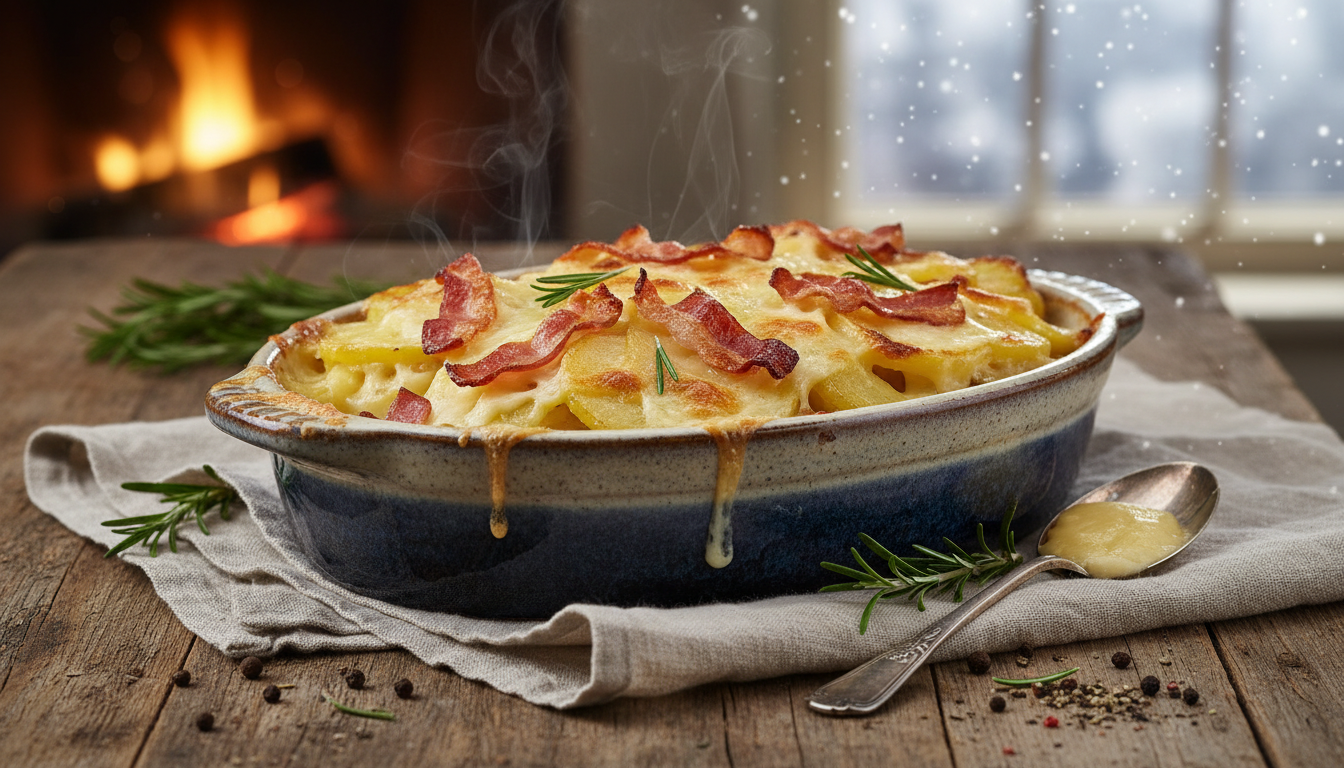 savourez notre gratin de pommes de terre fondant, riche et crémeux, inspiré des saveurs authentiques de la raclette pour un plat convivial et gourmand.