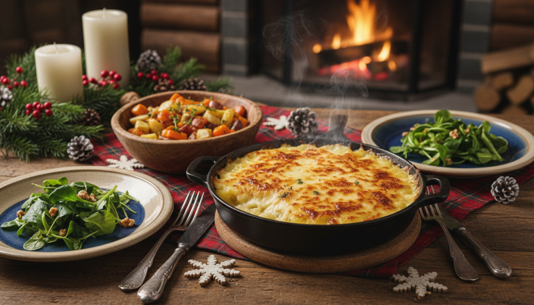 savourez notre gratin de pommes de terre fondant, inspiré de la raclette, alliant fromage fondant et saveurs authentiques pour un plat gourmand et réconfortant.