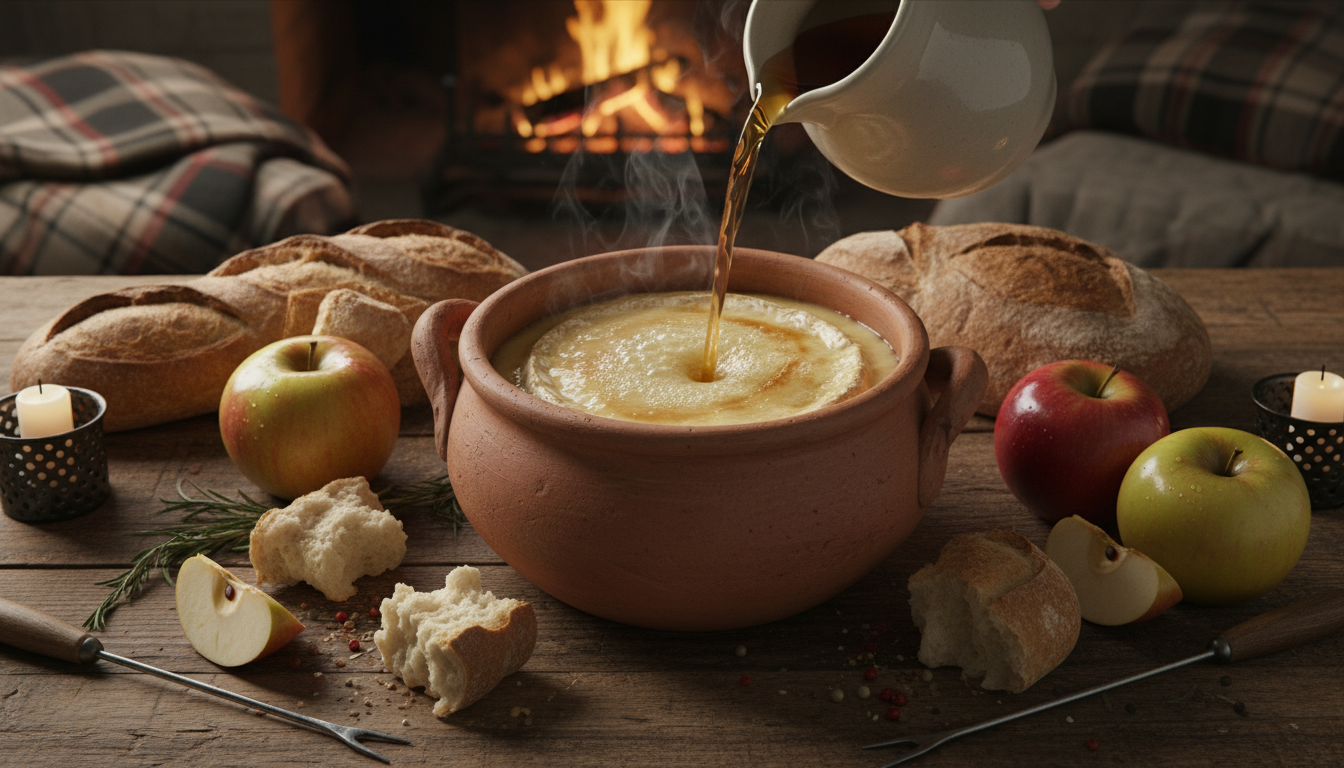 savourez notre délice normand, une fondue fondante au camembert et au cidre, idéale pour une expérience gourmande et chaleureuse en famille ou entre amis.