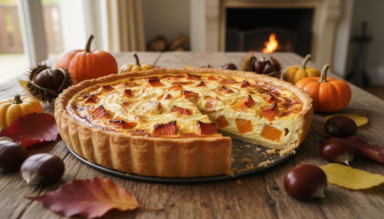 découvrez notre recette de quiche onctueuse au potimarron et fromage frais, parfaite pour savourer les saveurs chaleureuses de l'automne.