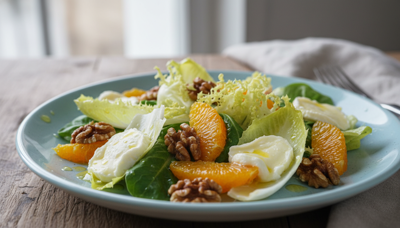 découvrez une recette savoureuse alliant la fraîcheur croquante des endives, la douceur acidulée de l'orange juteuse, le croquant des noix grillées et la douceur fondante du fromage de brebis.
