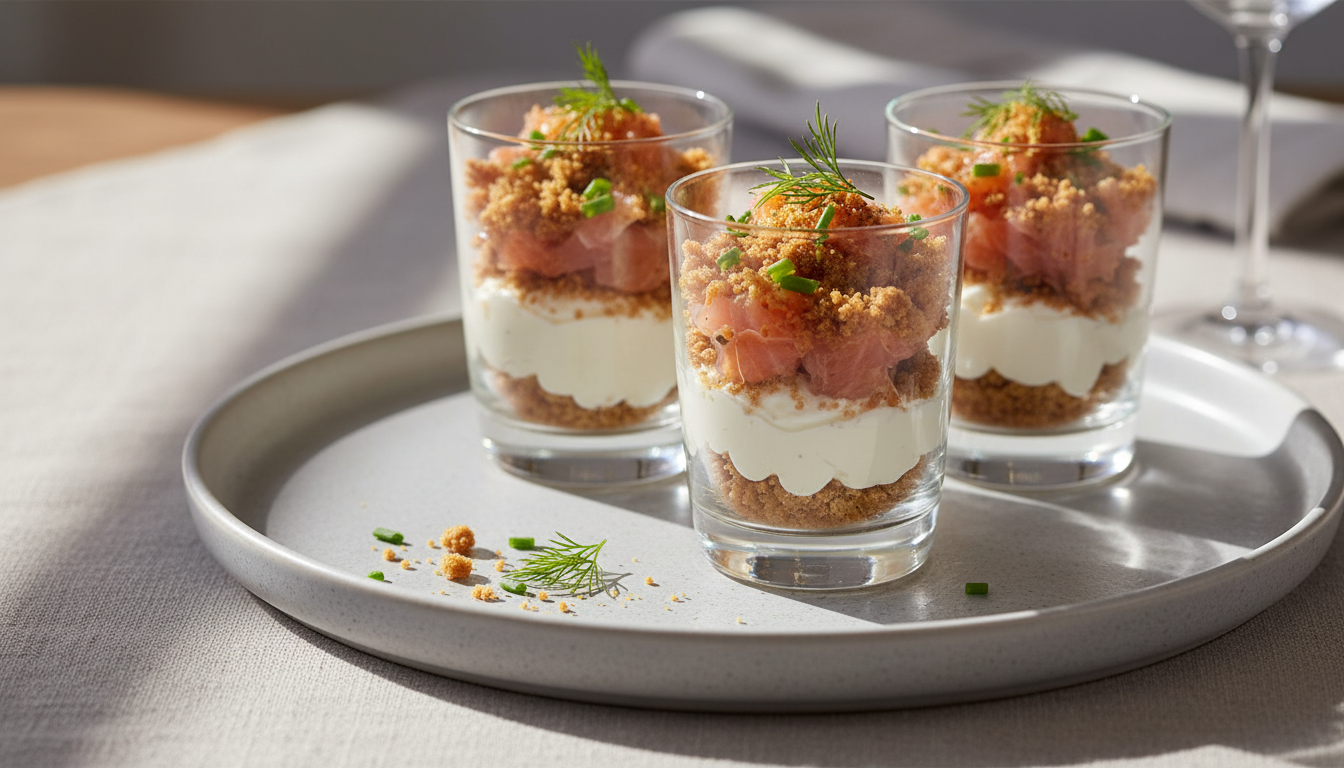 découvrez une recette gourmande de verrines alliant saumon, pain d'épices et fromage frais, parfaite pour un apéritif élégant et savoureux.