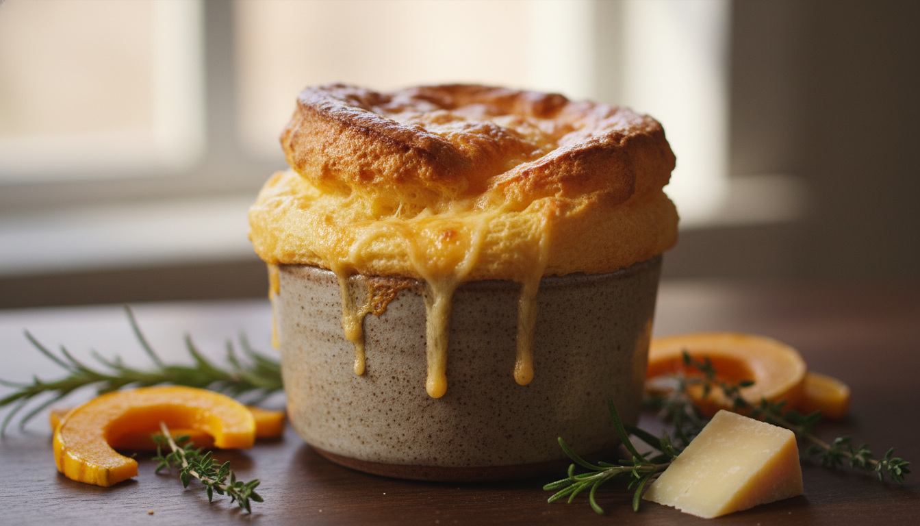 découvrez notre soufflé savoureux au fromage et à la courge, un délice fondant qui ravira vos papilles avec ses saveurs délicates et sa texture légère.