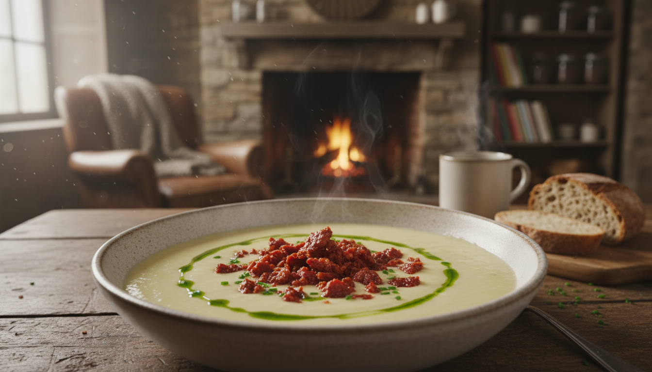 découvrez notre recette réconfortante de soupe veloutée de chou-fleur au chorizo, parfaite pour réchauffer votre maison et égayer les journées grises de l'hiver.