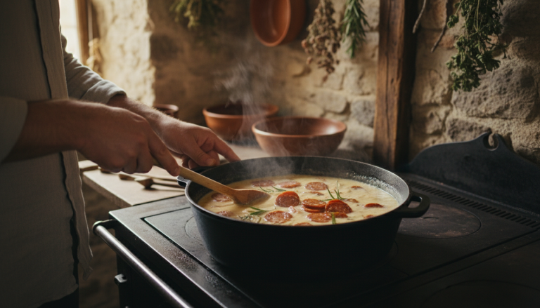 savourez notre soupe veloutée de chou-fleur au chorizo, un délice hivernal qui réchauffe votre maison et chasse la grisaille avec ses saveurs réconfortantes.
