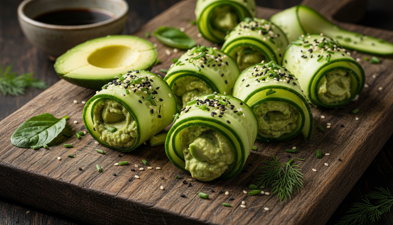 découvrez les délices frais avec nos roulés de concombre au caviar d’avocat, une recette légère et gourmande parfaite pour éveiller vos papilles.