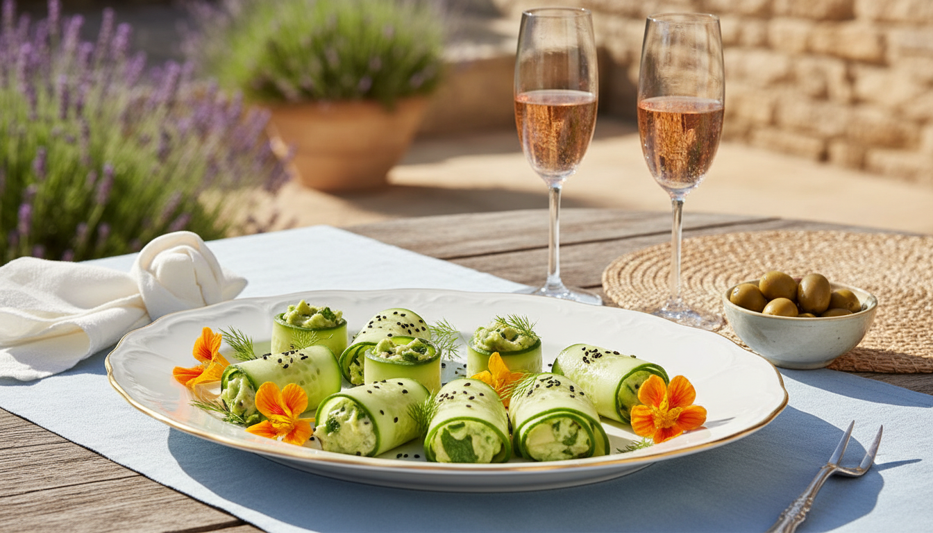 découvrez nos roulés de concombre au caviar d’avocat, une recette légère et gourmande parfaite pour une entrée fraîche et raffinée.