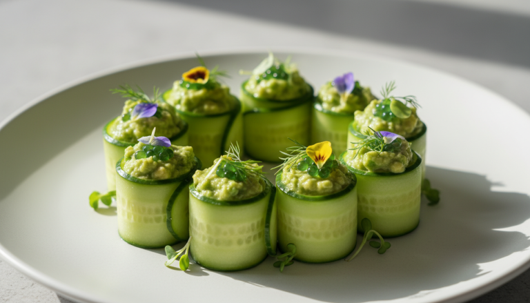 découvrez notre recette légère et gourmande de roulés de concombre au caviar d’avocat, parfaite pour une entrée fraîche et savoureuse.
