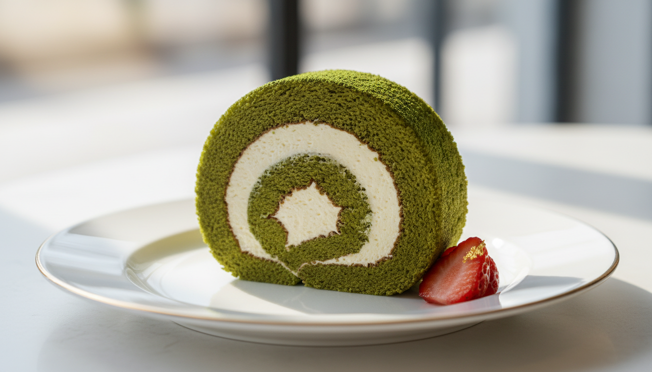 découvrez nos roulés moelleux au thé vert matcha, garnis d'une crème onctueuse à la vanille, pour une pause gourmande et légère.