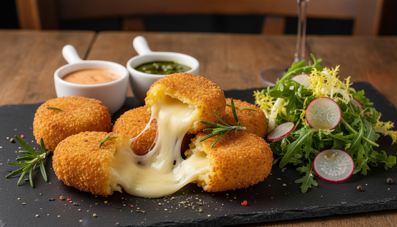 découvrez nos délicieuses croquettes de pommes de terre fondantes, généreusement garnies de fromage à raclette fondant, parfaites pour un repas convivial et gourmand.