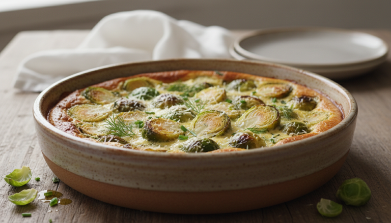 découvrez notre recette saine et gourmande de clafoutis léger aux choux de bruxelles, parfaite pour un repas équilibré et savoureux.