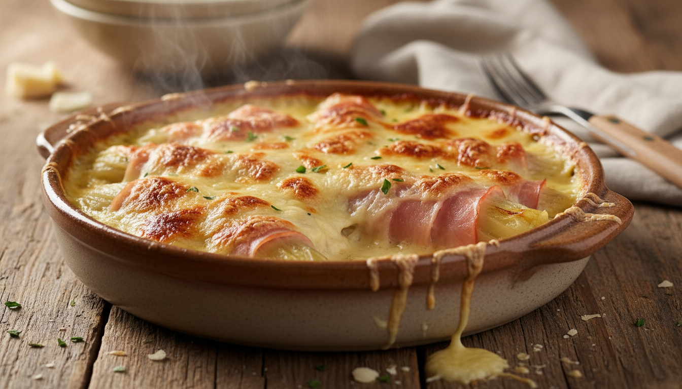 savourez notre gratin d’endives au jambon, un plat chaud, crémeux et réconfortant, parfait pour un repas gourmand à partager sans attendre.