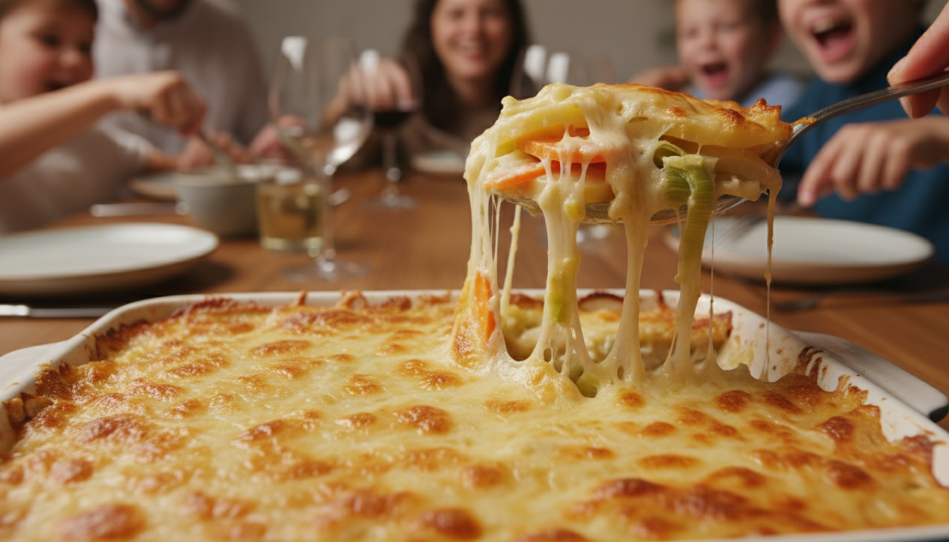 découvrez notre recette facile et rapide pour un gratin fondant de pommes de terre, poireaux et carottes, savoureux et doré, idéal pour un repas réconfortant en famille.